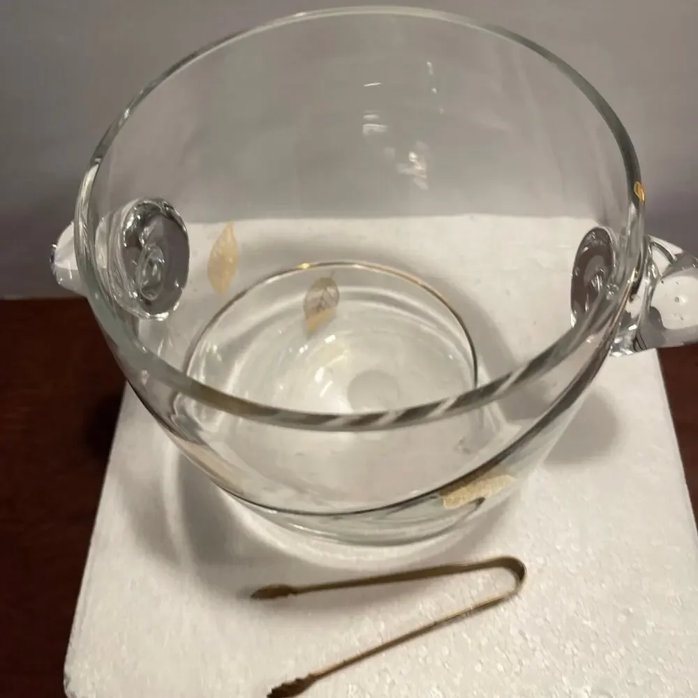 Vintage Crystal glass ice bucket gold Leaf design cocktail party